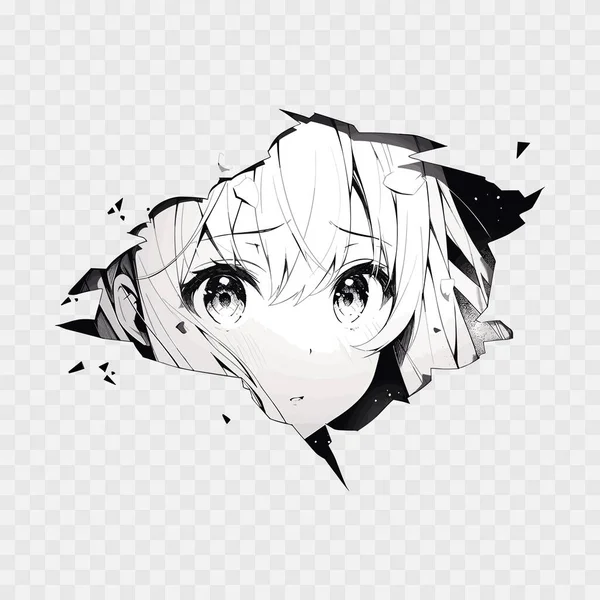 Manga Augen Schauen Aus Einer Papierträne Schwarz Weiße Farbe Anime — Stockvektor
