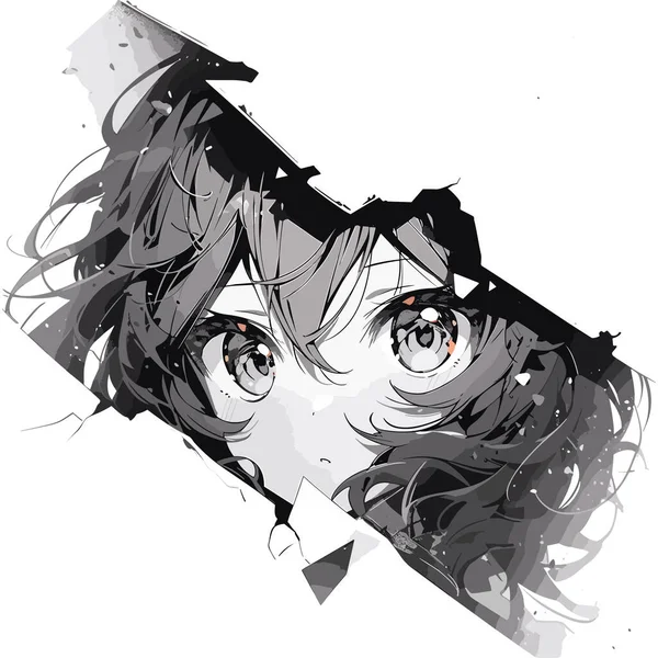 Olhos Manga Olhando Uma Lágrima Papel Cor Preto Branco Anime —  Vetores de Stock