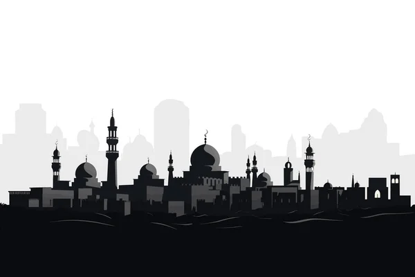 Siluet Hitam Kota Arab Diisolasi Dengan Latar Belakang Putih Ilustrasi - Stok Vektor