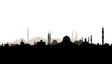 Beyaz arka planda izole edilmiş Arap şehri siyah silueti. Vektör illüstrasyonu EPS10
