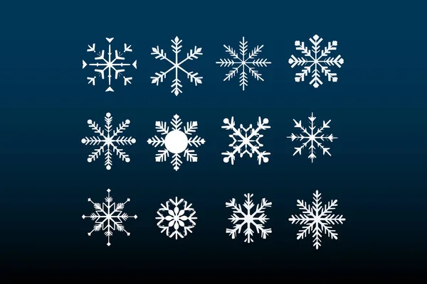 Conjunto Copos Nieve Vectoriales Invierno Decoraciones Vector Plano Elementos Línea — Vector de stock