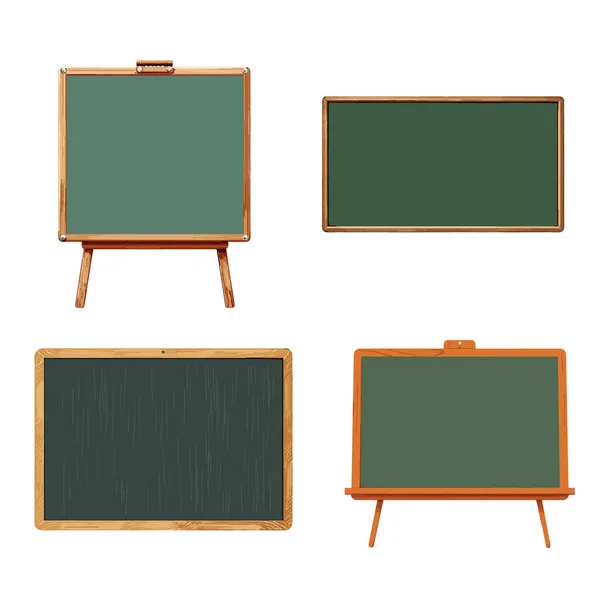 Realistic Green Chalkboard Set Wooden Frame Isolated White Background Empty — Stock Vector