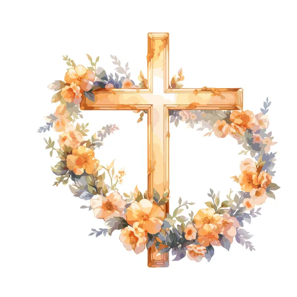 Aquarel Bloem Kruis Graphic Easter Cross Clipart Spring Floral Arrangements — Stockvector