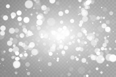 Soyut ışık efekti. Işıklar şeffaf arkaplanda izole edilmiş. Parlayan tozun Noel arkaplanı. Parlayan ışık konfetileri. Toz ışığı.