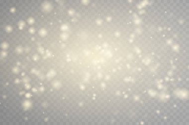 Altın toz ışığı. Bokeh ışıkları arka planı etkiler. Soyut sihirli ışık tozu etkisi. Noel ışıkları. Parlayan uçan toz.