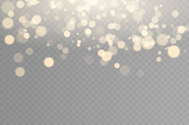 Soyut altın parıldayan bokeh. Işık soyut parlayan bokeh ışıkları. Bokeh ışıkları efekti şeffaf arkaplanda izole edildi. Sıcak turuncu parıltılı Noel elementi