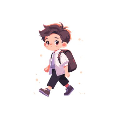 İlkokula ya da ortaokula gidiyor. Okul çantalı okul çocukları okula gider. Vektör illüstrasyonu EPS10