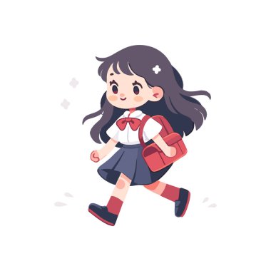 Kız ilkokula ya da ortaokula gidiyor. Okul çantalı okul çocukları okula gider. Vektör illüstrasyonu EPS10