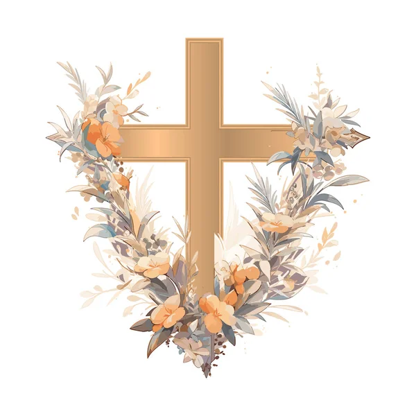 Květinový Kříž Grafické Velikonoční Kříž Clipart Jarní Květinové Aranžmá Křtiny — Stockový vektor