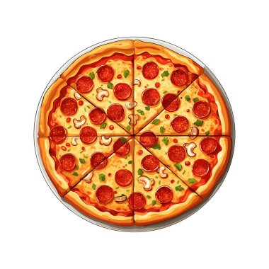 Hand Draw Pizza with various ingredients in cartoon style. Whole and chopped pizza icon. Vector illustration EPS10 clipart