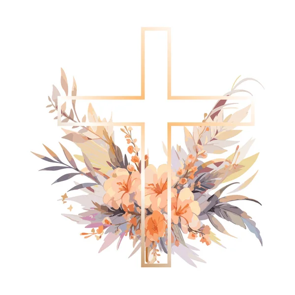 Salib Bunga Air Graphic Easter Cross Clipart Spring Floral Arrangements - Stok Vektor