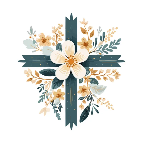 Aquarel Bloem Kruis Graphic Easter Cross Clipart Spring Floral Arrangements — Stockvector