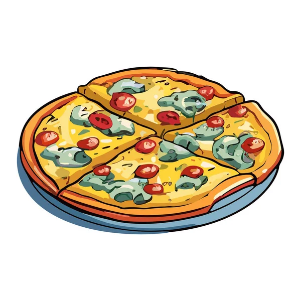 Pizza Disegnata Mano Con Vari Ingredienti Stile Cartone Animato Intera — Vettoriale Stock