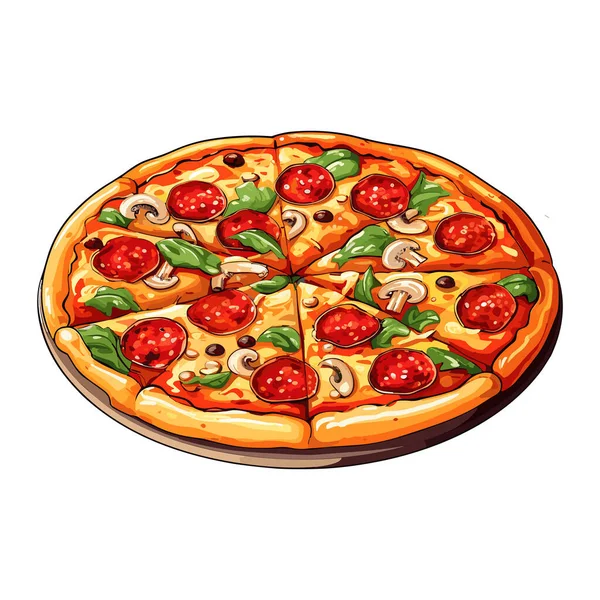 Çizgi Film Tarzında Çeşitli Malzemelerle Çizimi Pizza Tam Doğranmış Pizza Stok Illüstrasyon