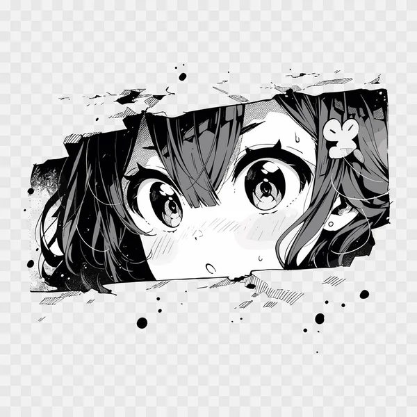 Manga Dívá Papírových Slz Černá Bílá Barva Anime Dívka Vykukuje Stock Ilustrace