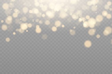 Altın toz ışığı. Bokeh ışıkları arka planı etkiler. Soyut sihirli ışık tozu etkisi. Noel ışıkları. Parlayan uçan toz.