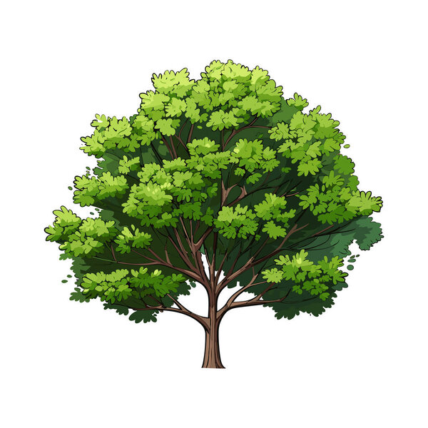 Cartoon realistic Tree Isolated on White Background. Cute green plant, forest. Can be used to illustrate any nature or healthy lifestyle topic.