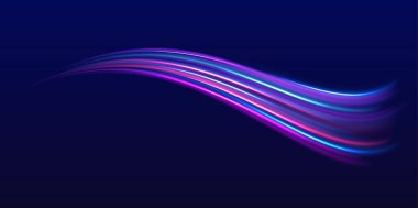 Yüksek hız etkisi hareket bulanıklığı gece lambaları mavi ve kırmızı. Sihirli parlak neon ışık çizgileri. Parlak bir arka plan. Hızlı çizgilerin büyüsü. Lazer ışınları, yatay ışık ışınları.