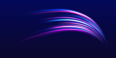 Neon renkli parlak çizgiler arka plan, yüksek hızlı ışık izleri. Büyük veri trafiği görselleştirme, yüksek hızlı veri trafiği. Açık mavi Twirl. Elektrik ışığı, ışık efekti.