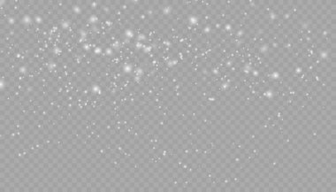 Kar taneleri ve bulutlarla yağan gerçekçi kar. Şiddetli kar yağışı, farklı şekil ve formlarda kar taneleri. Şeffaf arkaplanda pek çok beyaz soğuk pullu element.