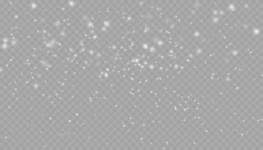 Kar taneleri ve bulutlarla yağan gerçekçi kar. Şiddetli kar yağışı, farklı şekil ve formlarda kar taneleri. Şeffaf arkaplanda pek çok beyaz soğuk pullu element.