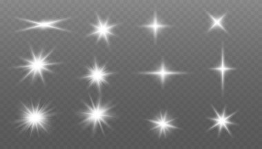 Beyaz ışık efektleri, parıltı, patlamalar, parlaklık, toz. Işık efekti ayarlandı. Güneş ışığı, soyut özel efekt. Beyaz kıvılcımlar özel ışık efekti.