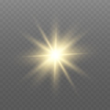 Parlak altın ışık. Parlayan güneş altın ışınlar, spot ışıkları ve ışıldayan bokeh ile parlıyor. Şeffaf kaplama, sıcak aydınlatma, yıldızlı gölgeler, yumuşak bokeh