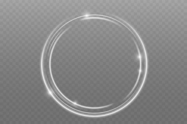 Parlak Dalga Hareketli Parlak Spiral Işık Dönüşü, Beyaz Parlayan Parçacıklar. Parlak gümüş neon halka çerçeve. Açık beyaz Twirl. Beyaz çizginin kıvrımlı ışık etkisi. Soyut lüks beyaz ışık