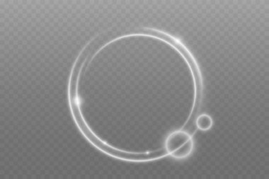 Parlak Dalga Hareketli Parlak Spiral Işık Dönüşü, Beyaz Parlayan Parçacıklar. Parlak gümüş neon halka çerçeve. Açık beyaz Twirl. Beyaz çizginin kıvrımlı ışık etkisi. Soyut lüks beyaz ışık