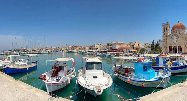 Egina Grecia Mayo 2022 Vista Panorámica Los Pequeños Barcos Pesca — Foto de Stock