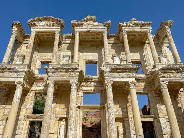 Ephesus Türkei Mai 2022 Fassade Des Antiken Bibliotheksgebäudes Den Ruinen — Stockfoto