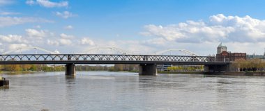Mannheim, Germany - April 2022: Road and railway bridge spanning the River Rhine near the city centre