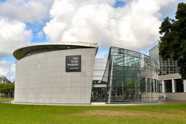 Amsterdam, Netherlands - August 2022:  Exterior view of one of the buildings of the Van Gogh museum near the city centre