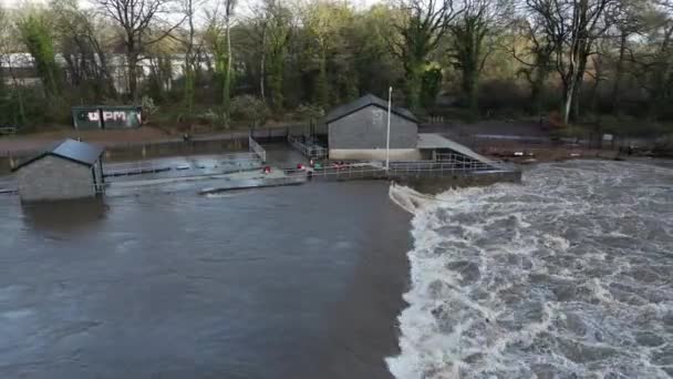 Radyr Cardiff Wales January 2023 Flyover View Hydroelectric Power Station — Stockvideo