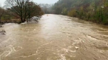 High water levels on the River Taff near Cardiff, Wales, after prolonged rain