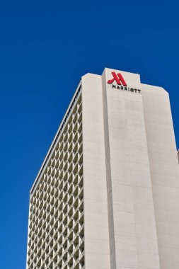 San Antonio, Texas, USA - February 2023: Exterior view of the Marriott hotel in the city centre