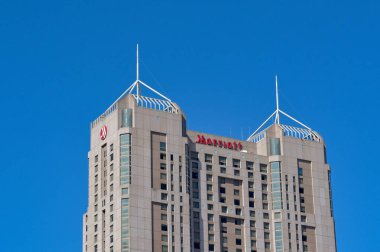 San Antonio, Texas, USA - February 2023: Exterior view of the Marriott hotel in the city centre