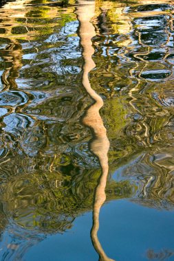 Kanalın dalgalı sularına yansıyan bir devrin soyut görüntüsü, arka planlar. Kimse yok..