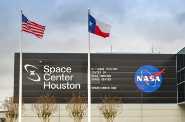 Houston, Teksas, ABD - Şubat 2023: Houston 'daki NASA Johnson Uzay Merkezi' nin dış görünüşü