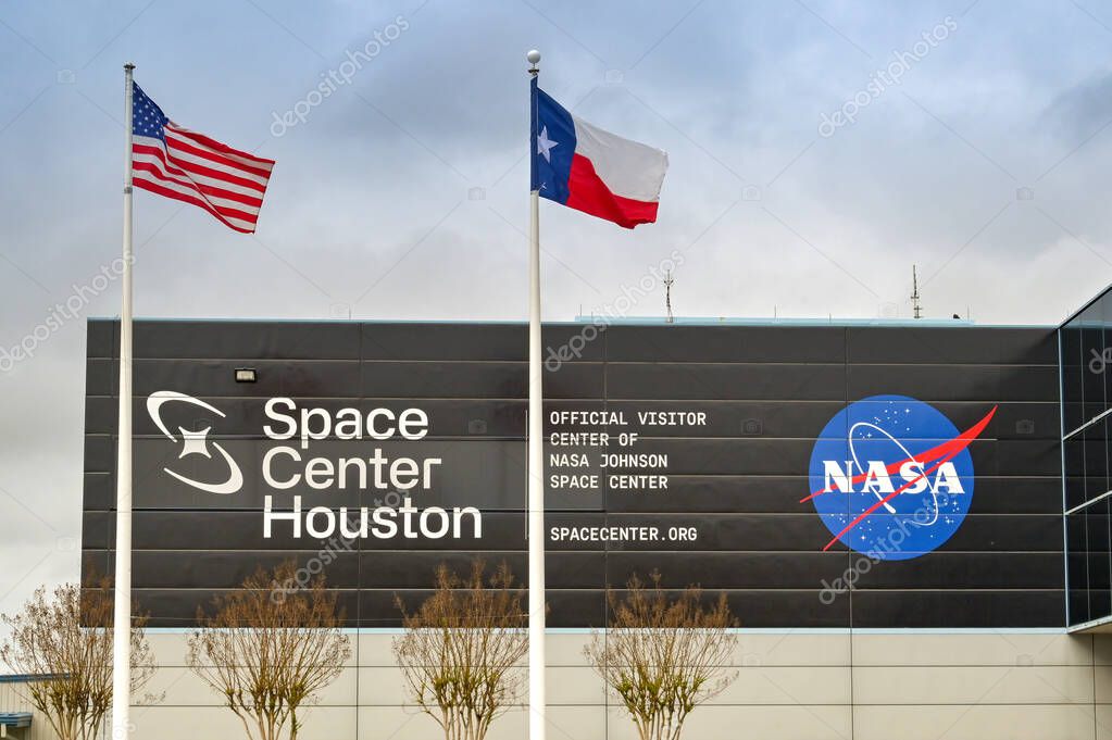Houston, Texas, USA - February 2023: Front exterior view of the NASA Johnson Space Center in Houston