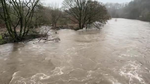 長雨の後 南ウェールズのカーディフ近くの川のタフの高水位 — ストック動画