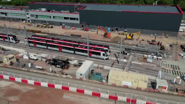 Taffs Well Cardiff Wales May 2023 Aerial View New Train — 图库视频影像