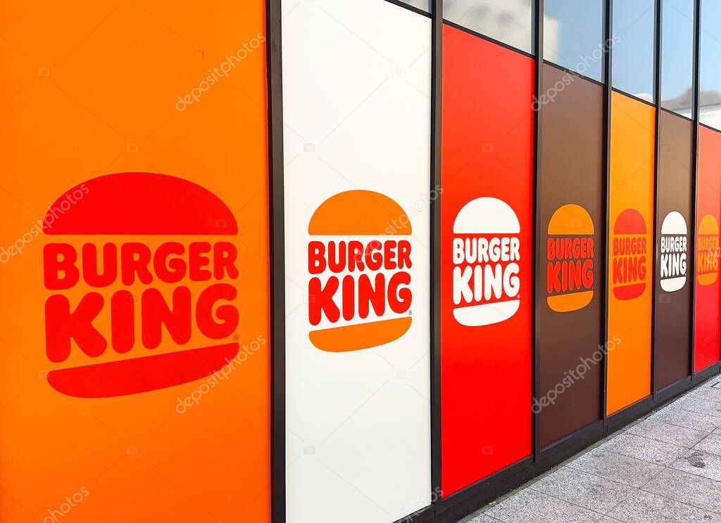 Cardiff, Wales - 8 June 2023: Brand logo on the side of a Burger King restaurant. No people.