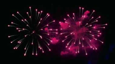 Kara gece gökyüzüne karşı renkli havai fişek gösterisi. Kimse yok.. 