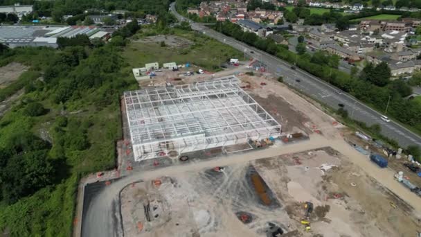 Pontyclun Wales July 2023 Aerial View Flying New Supermarket Being — Stock Video