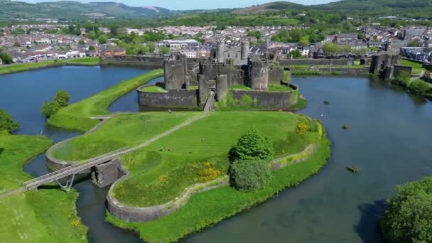 Caerphilly País Gales Julho 2023 Vista Drone Histórico Castelo Caerphilly — Vídeo de Stock