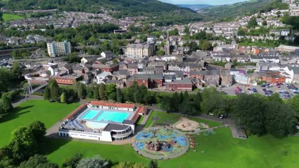 Pontypridd Wales September 2023 Drohnenüberflug Des Ynysangharad Parks Und Des — Stockvideo