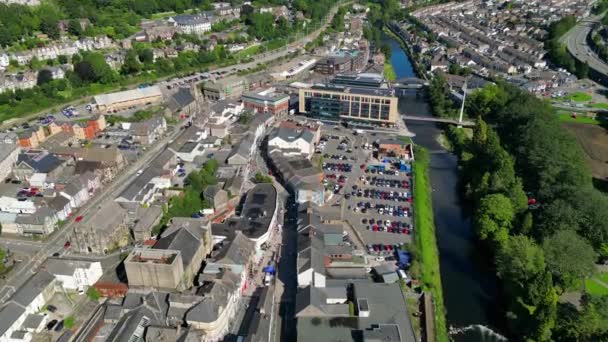 Pontypridd Wales September 2023 Drohnenblick Über Das Stadtzentrum Mit Dem — Stockvideo