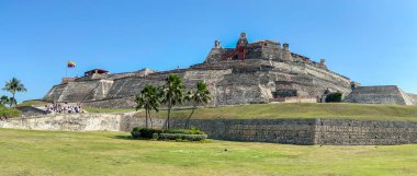 Cartagena, Kolombiya - 24 Ocak 2024: Kartagena 'daki San Felipe de Barajas Kalesi' nin panoramik manzarası.