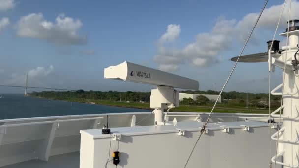 Colon Panamá 222 Janeiro 2024 Scanner Radar Girando Proa Navio — Vídeo de Stock